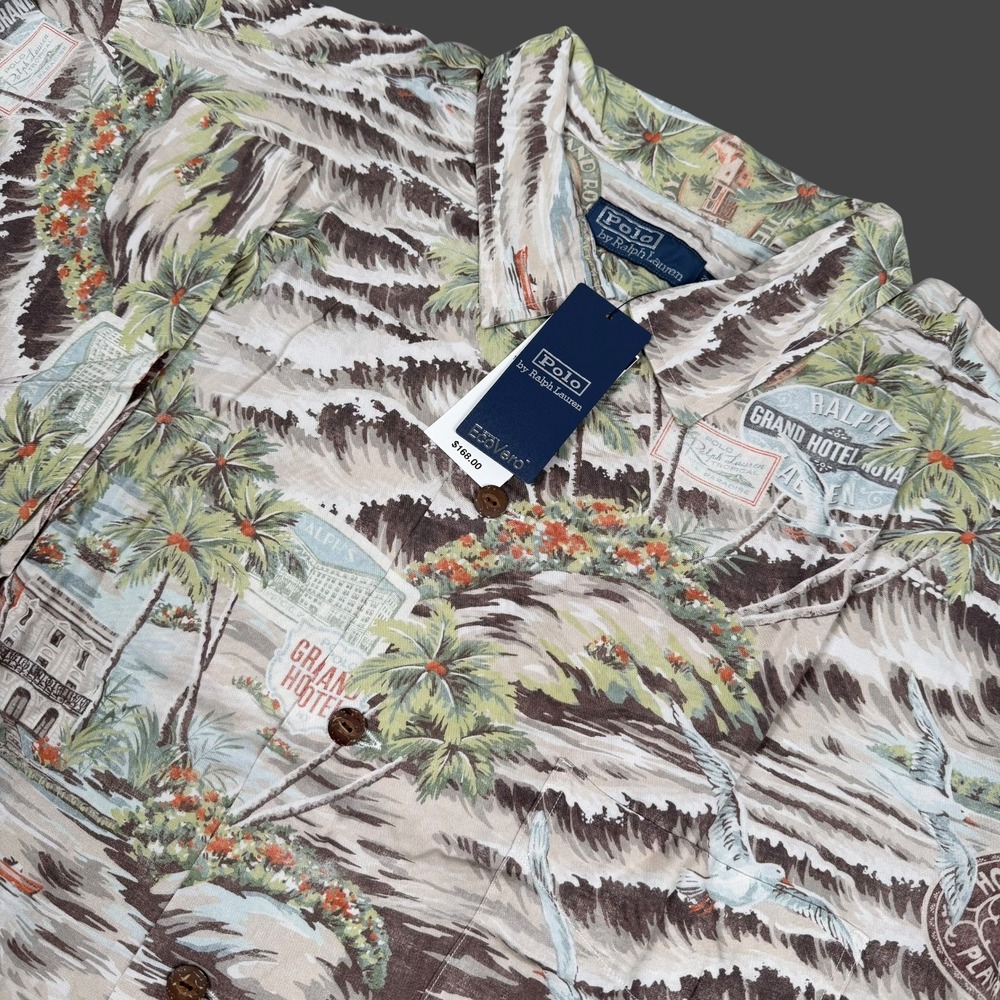 Polo Ralph Lauren Men 2XLT Grand Hotel Playa Shirt Hawaiian Tropical Brown NWT